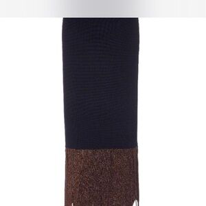 STAUD Black Pencil Skirt with Brown Fringe